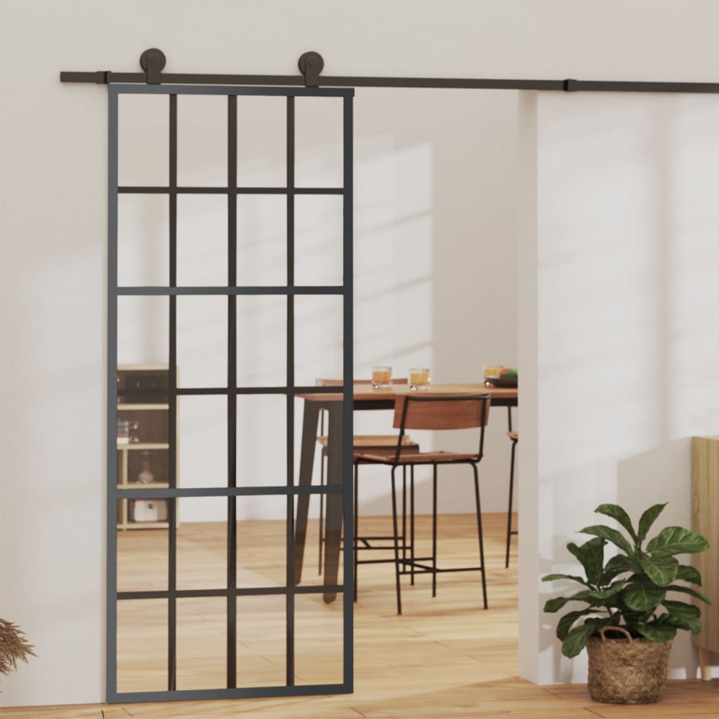 vidaXL Schiebetür ESG-Glas und Aluminium 76x205 cm Schwarz