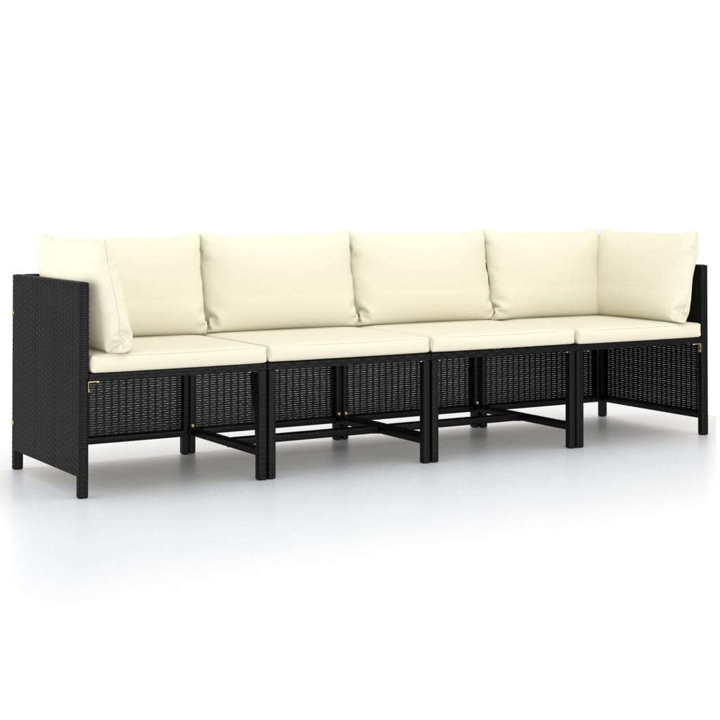 vidaXL 4-Sitzer-Gartensofa mit Auflagen Schwarz Poly Rattan