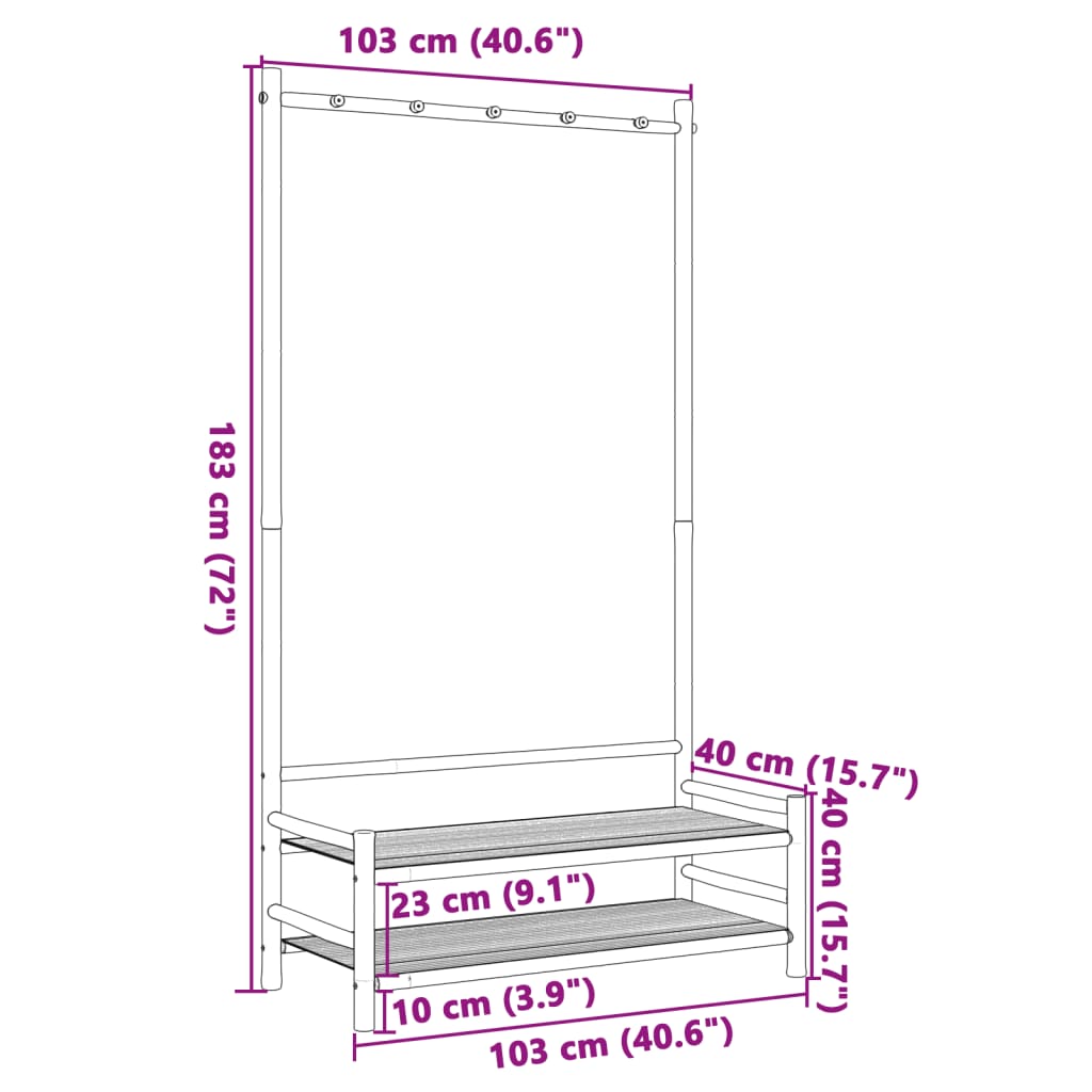 vidaXL Kleiderständer mit Ablagen 103x40x183 cm Bambus