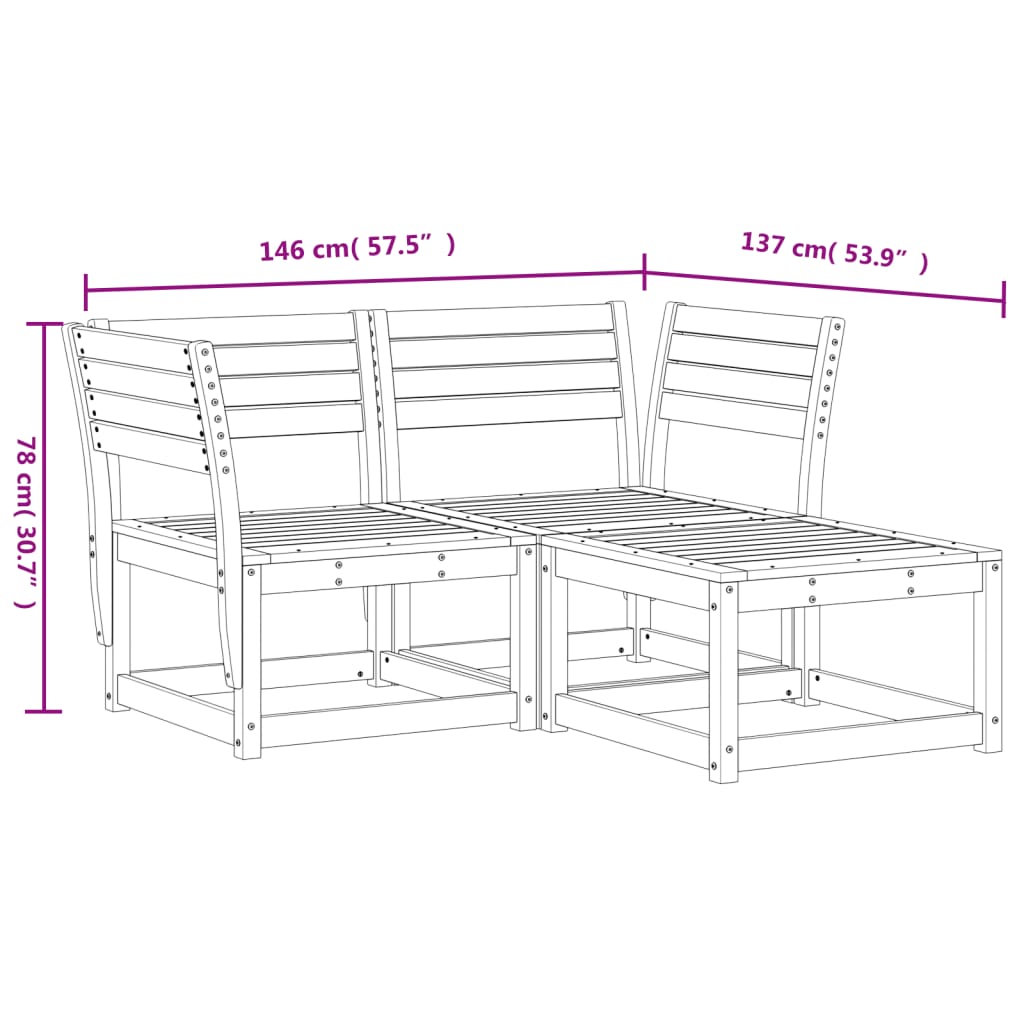 vidaXL 3-tlg. Garten-Sofagarnitur Massivholz Kiefer