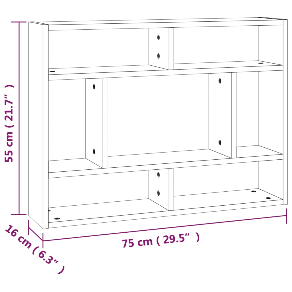 vidaXL Wandregal Grau Sonoma 75x16x55 cm Holzwerkstoff