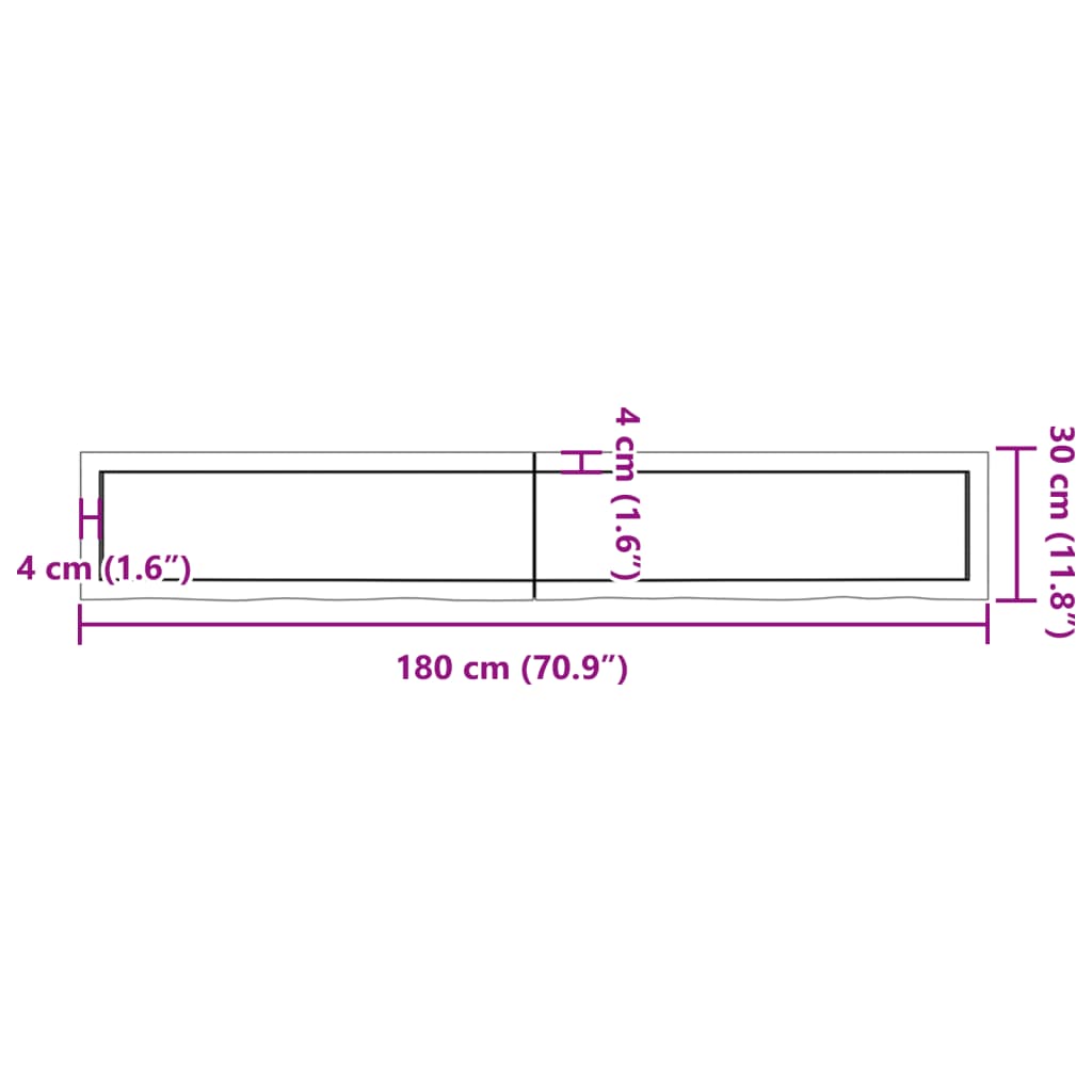 vidaXL Waschtischplatte 180x30x(2-6) cm Massivholz Unbehandelt