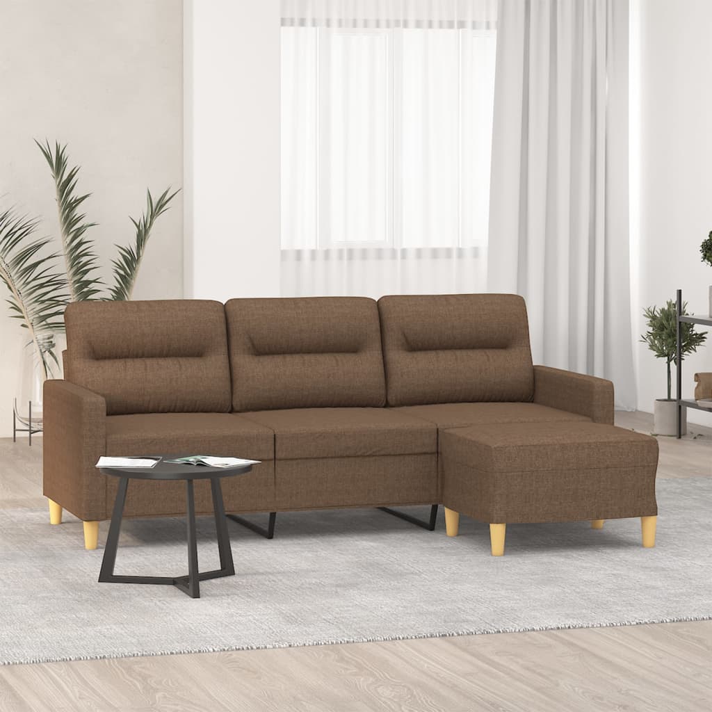 vidaXL 3-Sitzer-Sofa mit Hocker Braun 180 cm Stoff