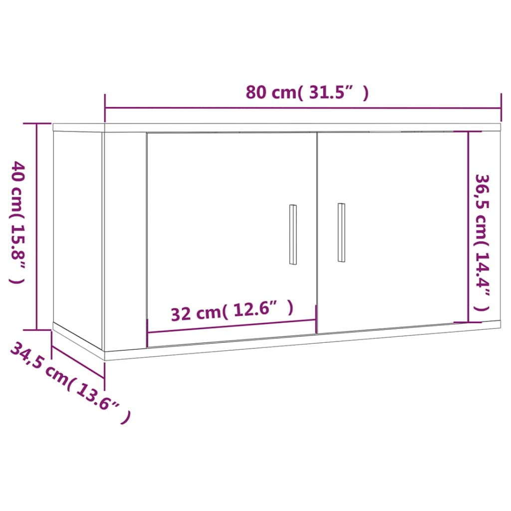 vidaXL TV-Wandschränke 2 Stk. Betongrau 80x34,5x40 cm