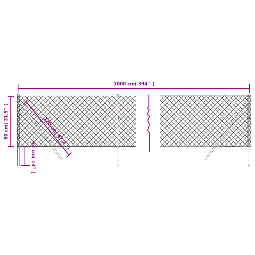 vidaXL Maschendrahtzaun Grün 0,8x10 m