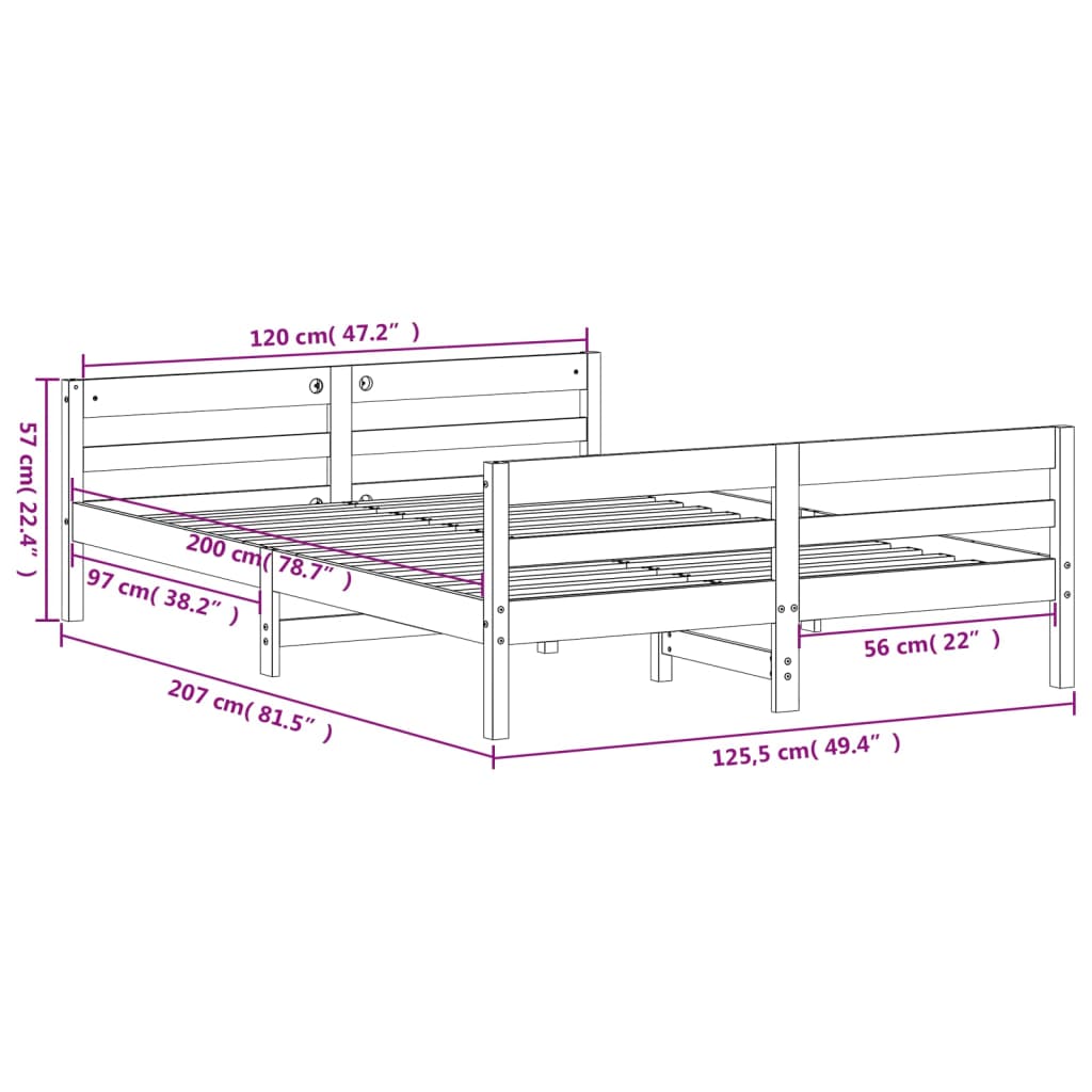 vidaXL Massivholzbett ohne Matratze Wachsbraun 120x200 cm Kiefernholz