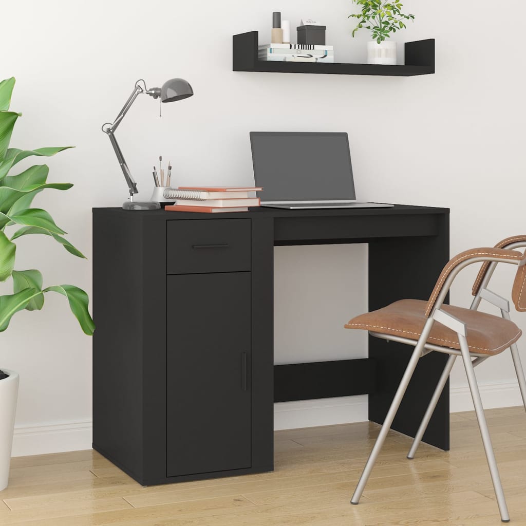 vidaXL Schreibtisch mit Stauraum Schwarz Holzwerkstoff
