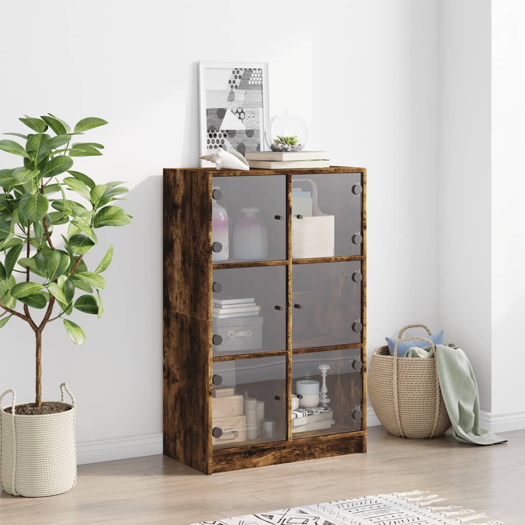 vidaXL Highboard mit Türen Räuchereiche 68x37x109 cm Holzwerkstoff