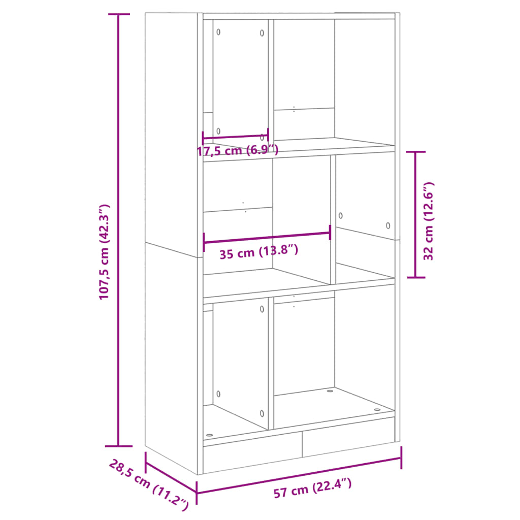 vidaXL Bücherregal Schwarz 57x28,5x107,5 cm Holzwerkstoff