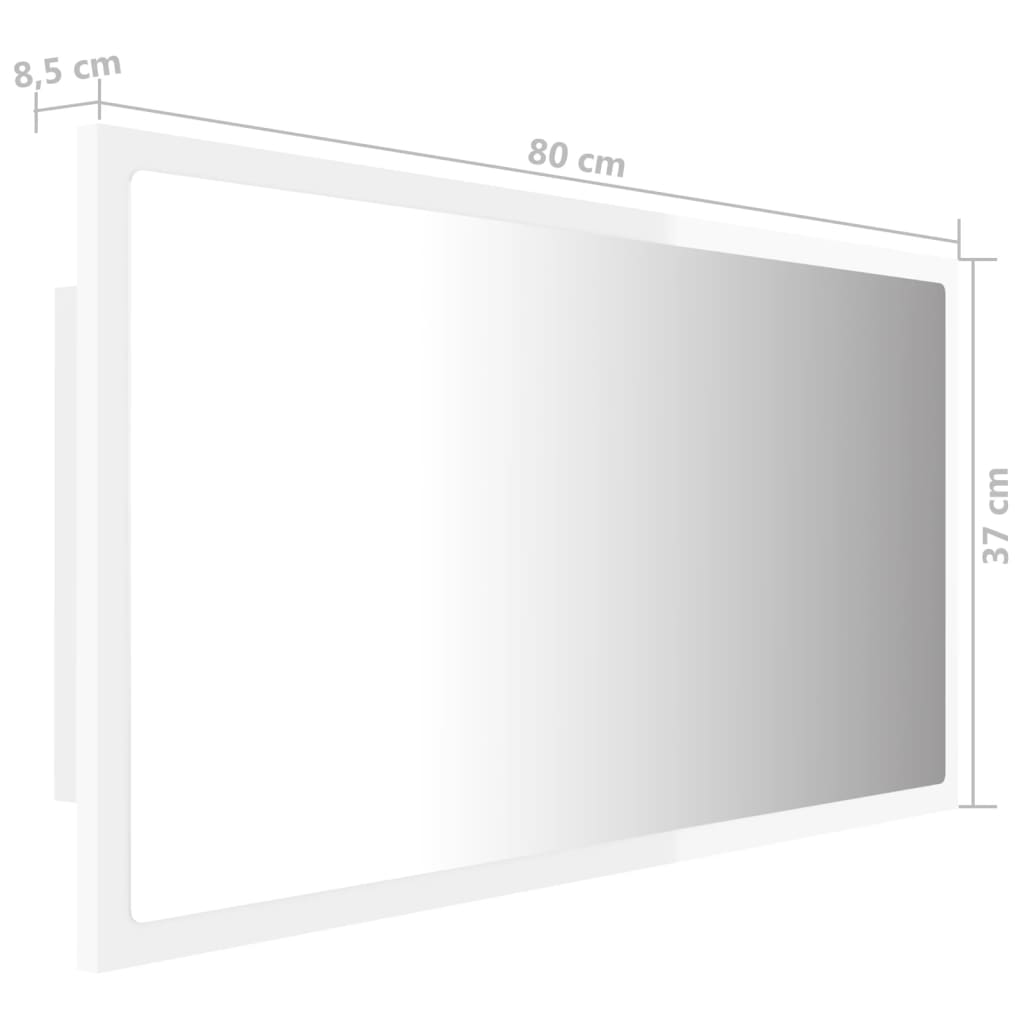 vidaXL LED-Badspiegel Hochglanz-Weiß 80x8,5x37 cm Acryl