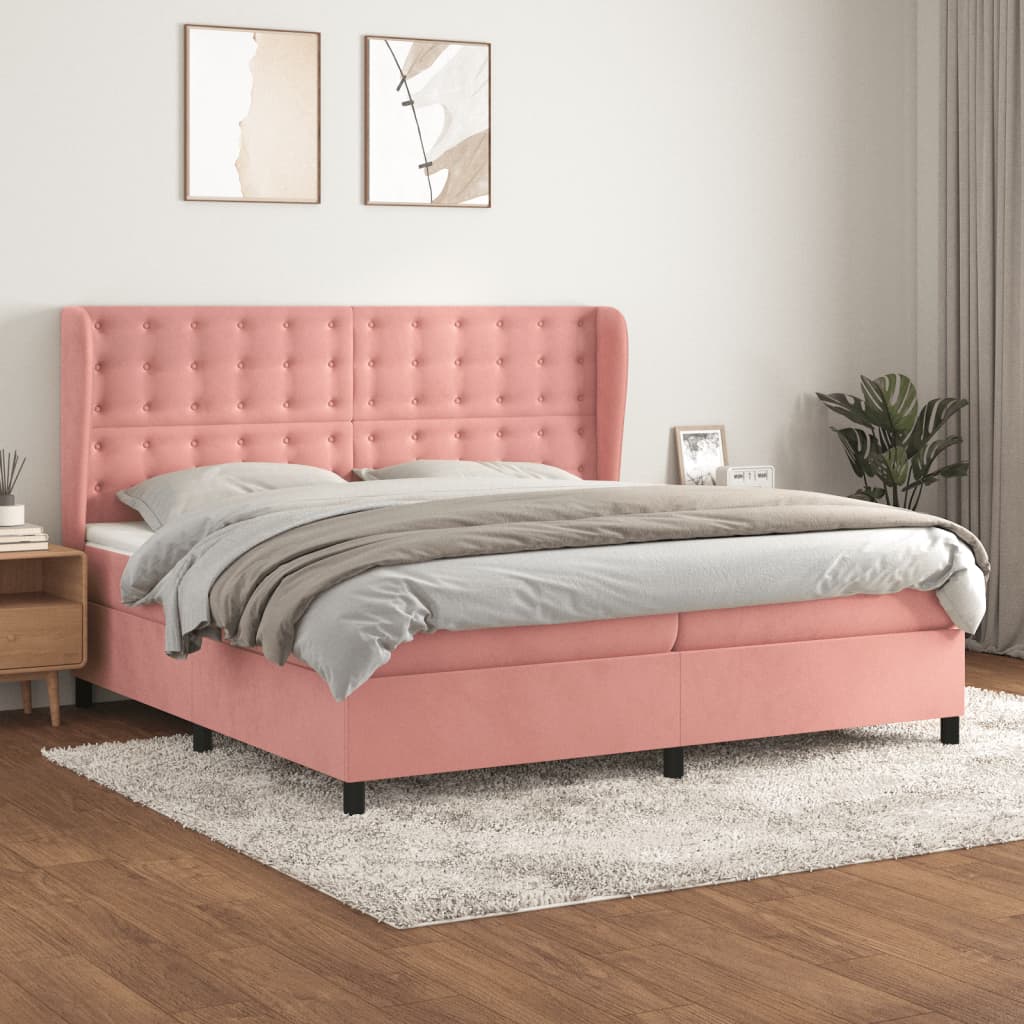 vidaXL Boxspringbett mit Matratze Rosa 200x200 cm Samt