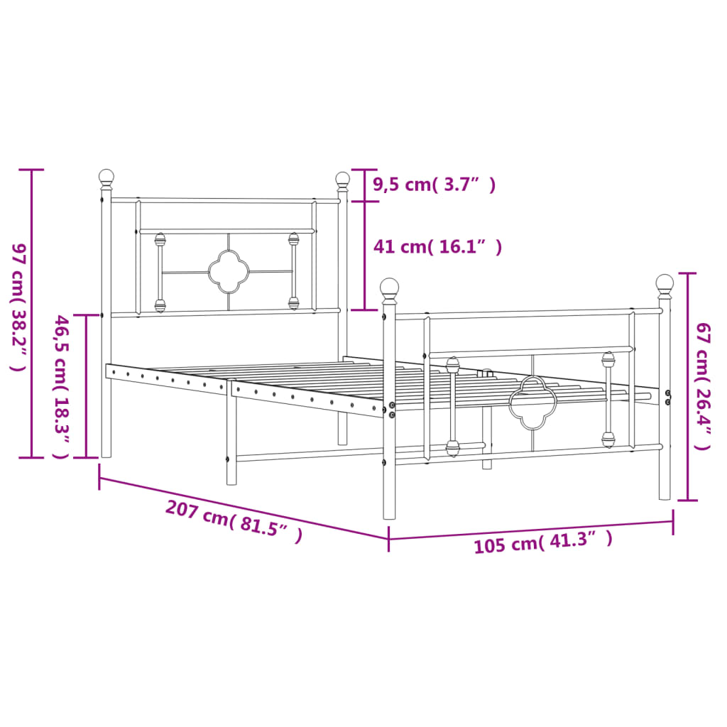 vidaXL Bettgestell mit Kopf- und Fußteil Metall Weiß 100x200 cm