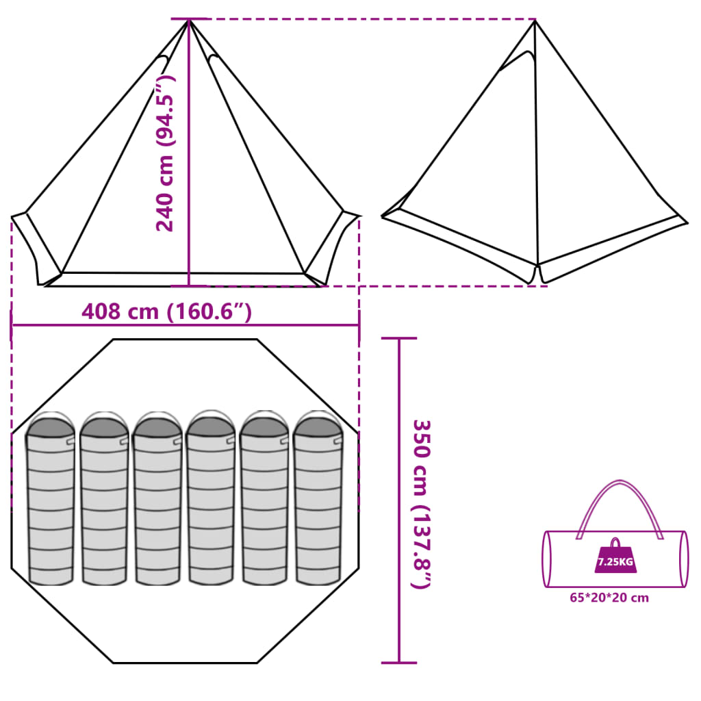 vidaXL Tipi-Familienzelt 6 Personen Braun Wasserdicht