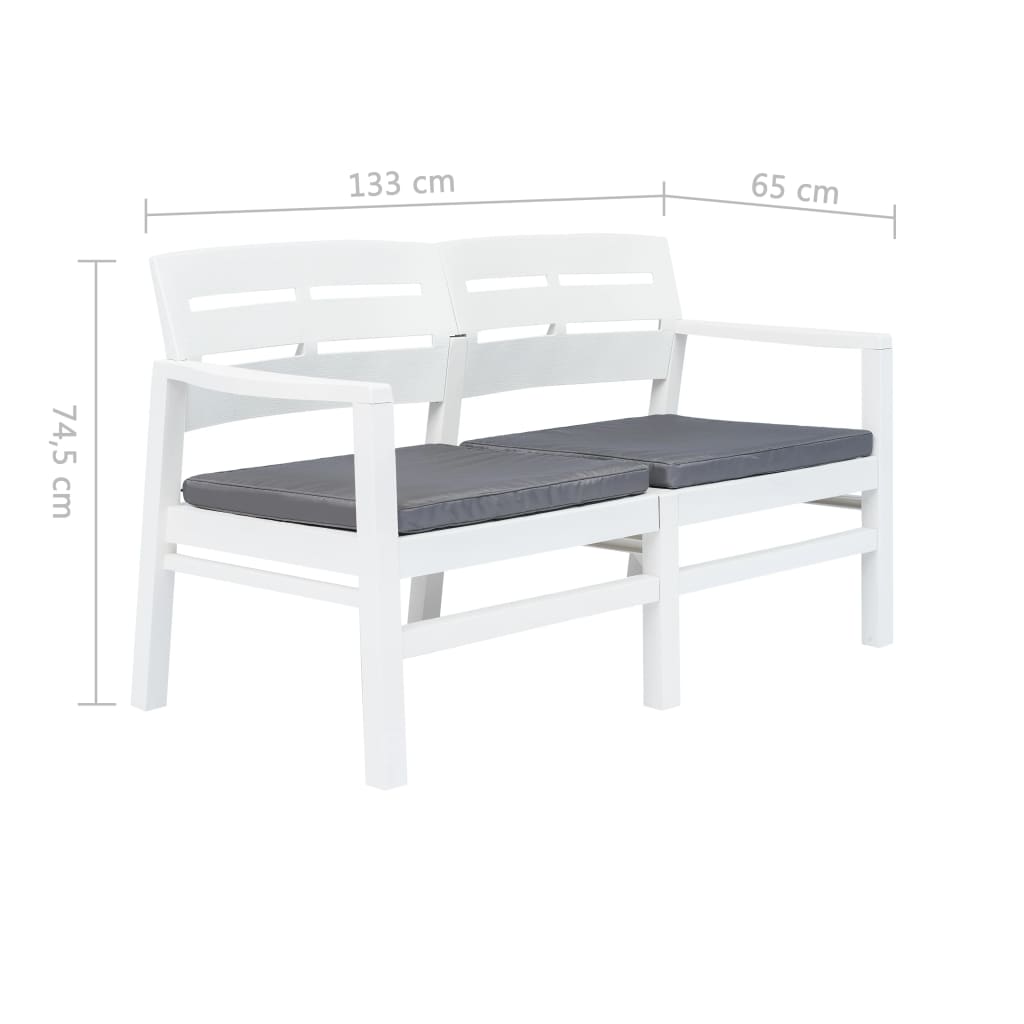 vidaXL 2-Sitzer-Gartenbank mit Kissen Weiß 133 cm Kunststoff