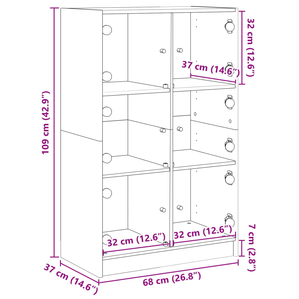 vidaXL Highboard mit Türen Räuchereiche 68x37x109 cm Holzwerkstoff