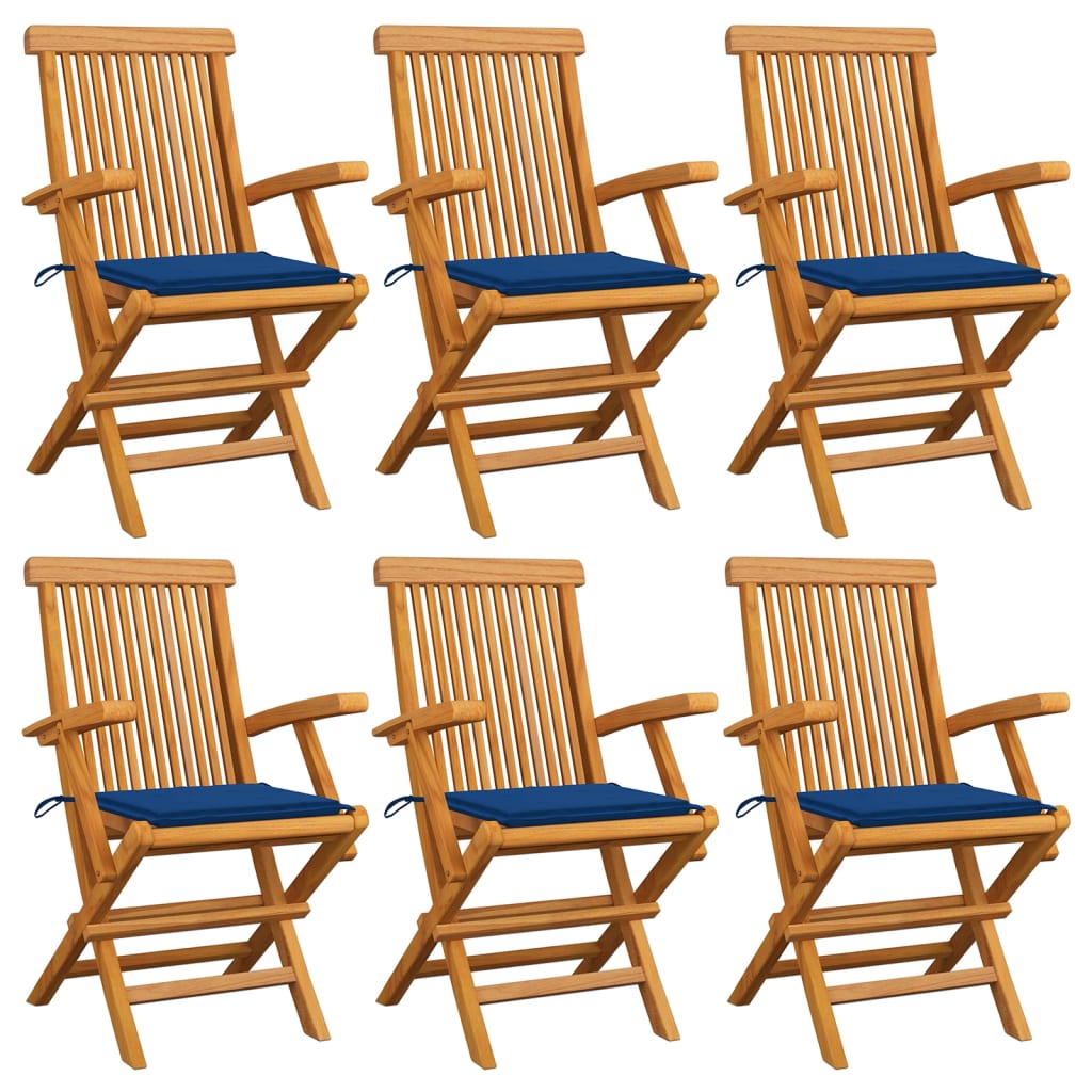 vidaXL Gartenstühle mit Königsblauen Kissen 6 Stk. Massivholz Teak