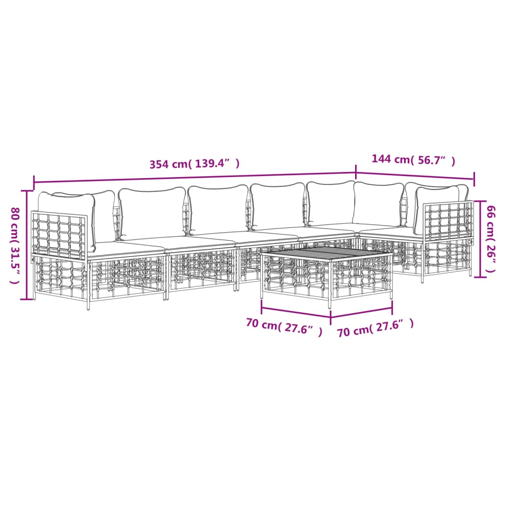 vidaXL 7-tlg. Garten-Lounge-Set mit Kissen Anthrazit Poly Rattan