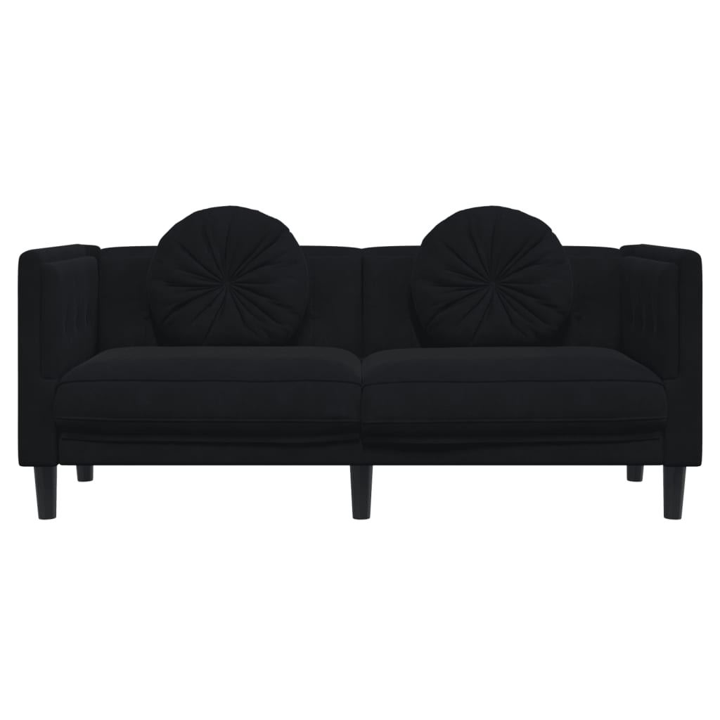 vidaXL Sofa mit Kissen 2-Sitzer Schwarz Samt