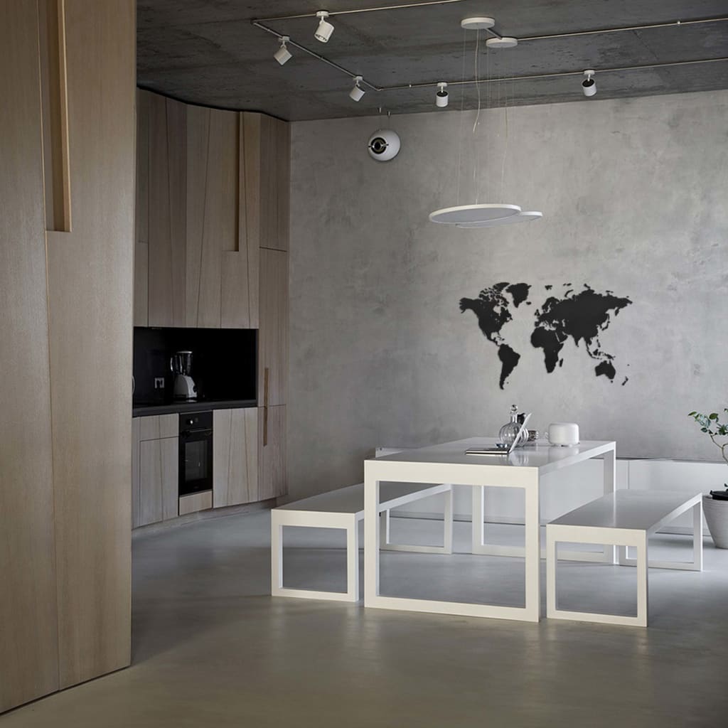 MiMi Innovations Weltkarte-Wanddeko aus Holz Luxury Schwarz 130×78 cm