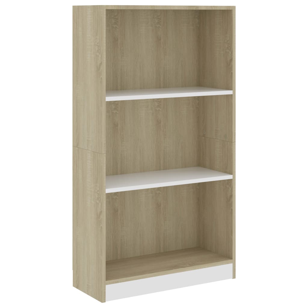 vidaXL Bücherregal 3 Fächer Weiß&Sonoma-Eiche 60x24x109 Holzwerkstoff