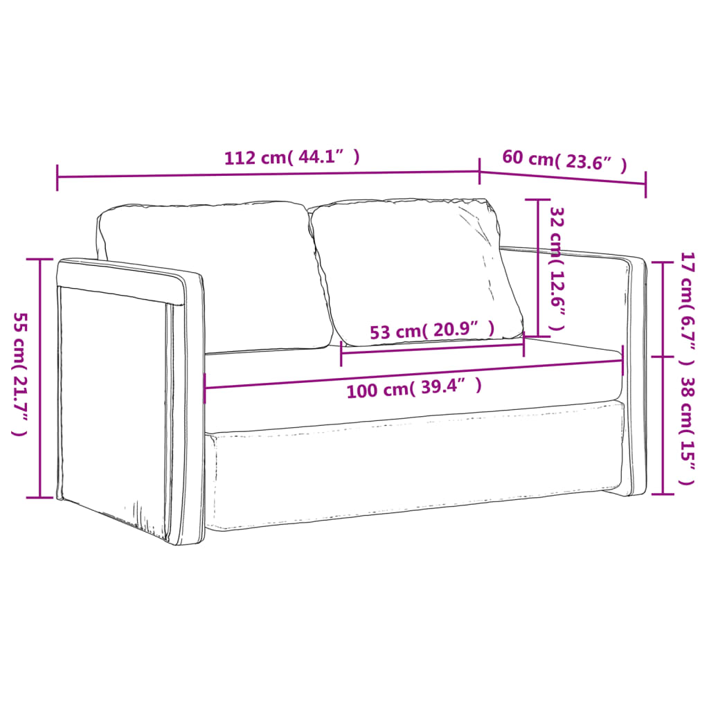 vidaXL Bodensofa mit Schlaffunktion Schwarz 112x174x55 cm Kunstleder