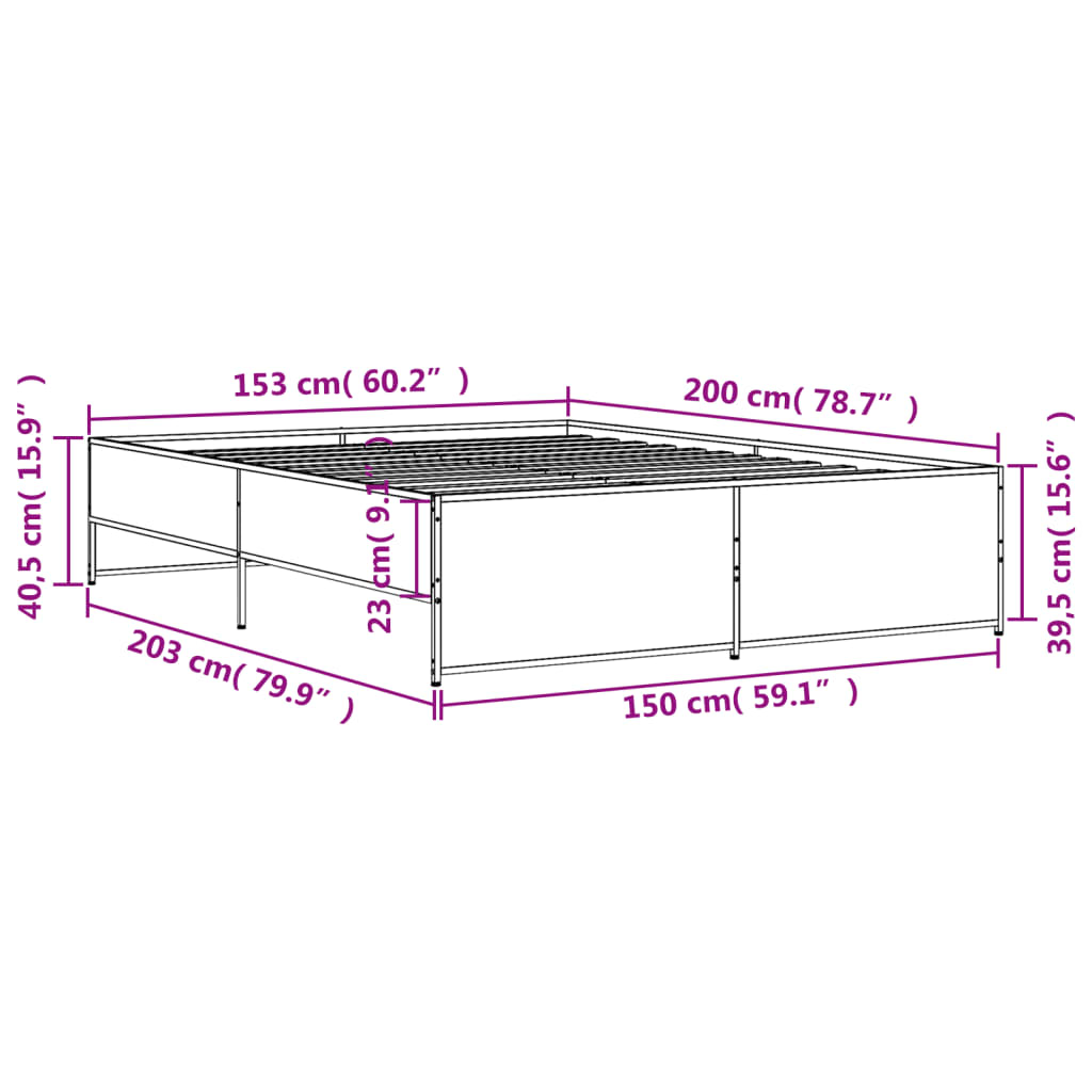 vidaXL Bettgestell Räuchereiche 150x200 cm Holzwerkstoff und Metall