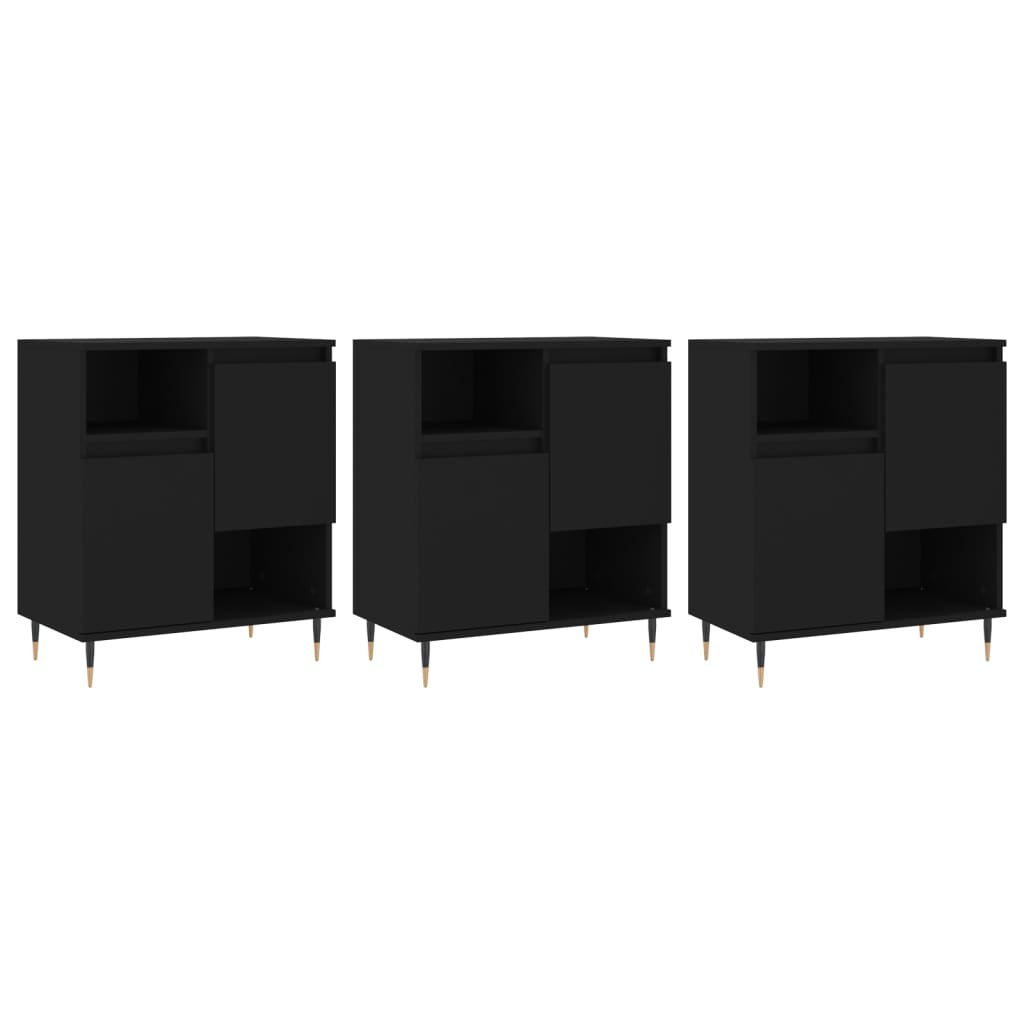 vidaXL Sideboards 3 Stk. Schwarz Holzwerkstoff