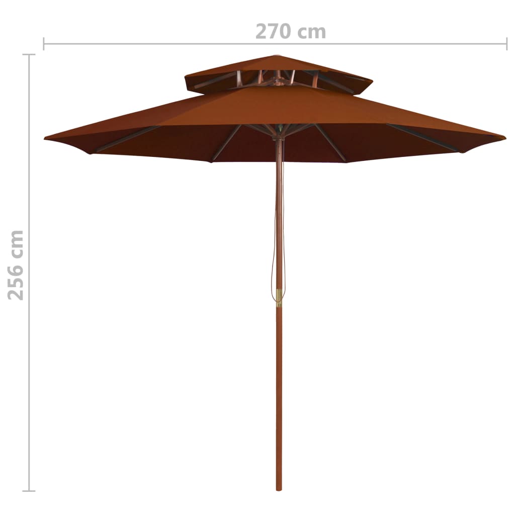 vidaXL Sonnenschirm mit Doppeldach und Holzmast Terrakotta-Rot 270 cm