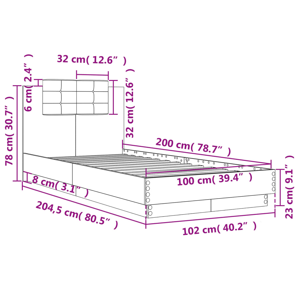 vidaXL Bettgestell mit Kopfteil Weiß 100x200 cm Holzwerkstoff