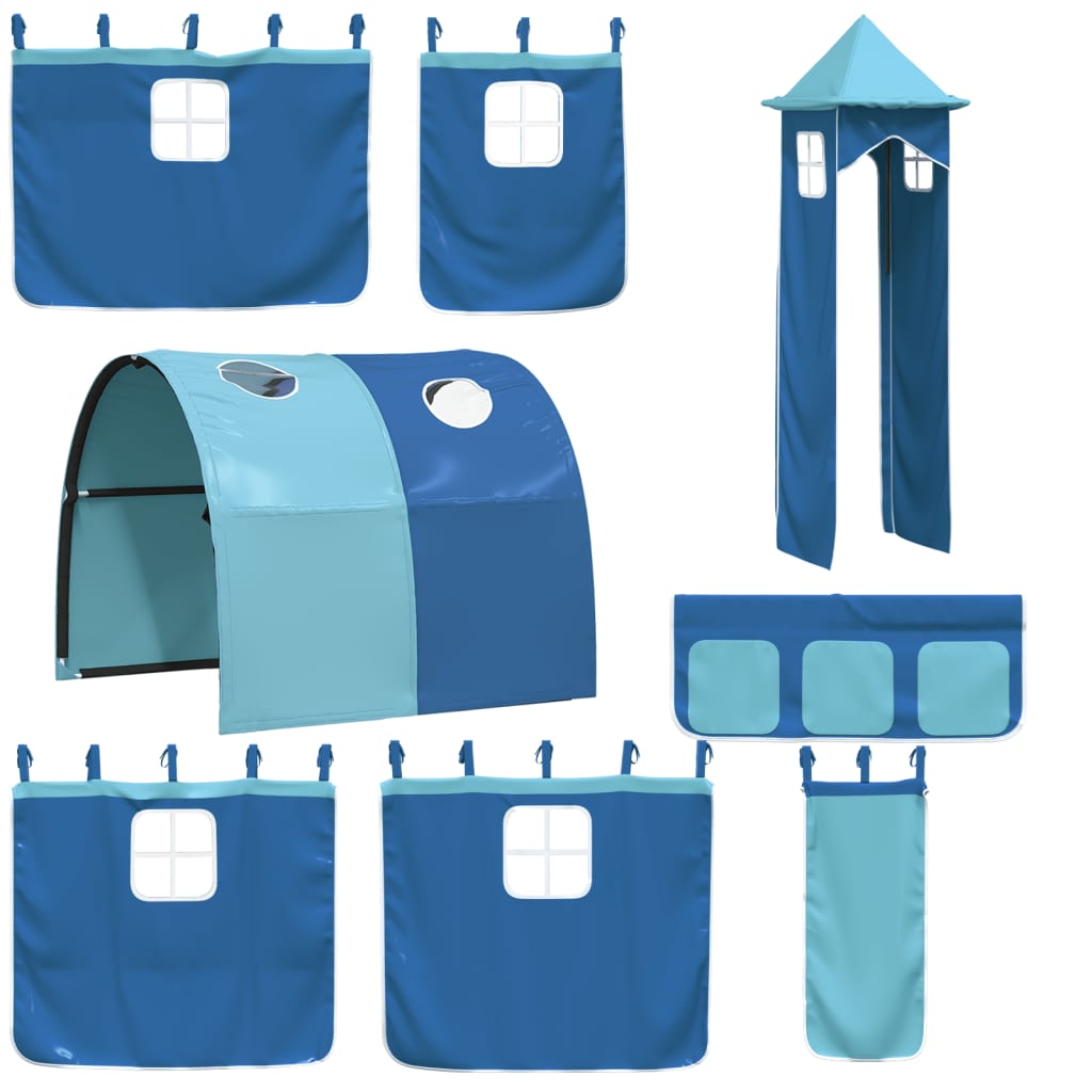 vidaXL Kinderhochbett mit Turm Blau 90x200 cm Massivholz Kiefer