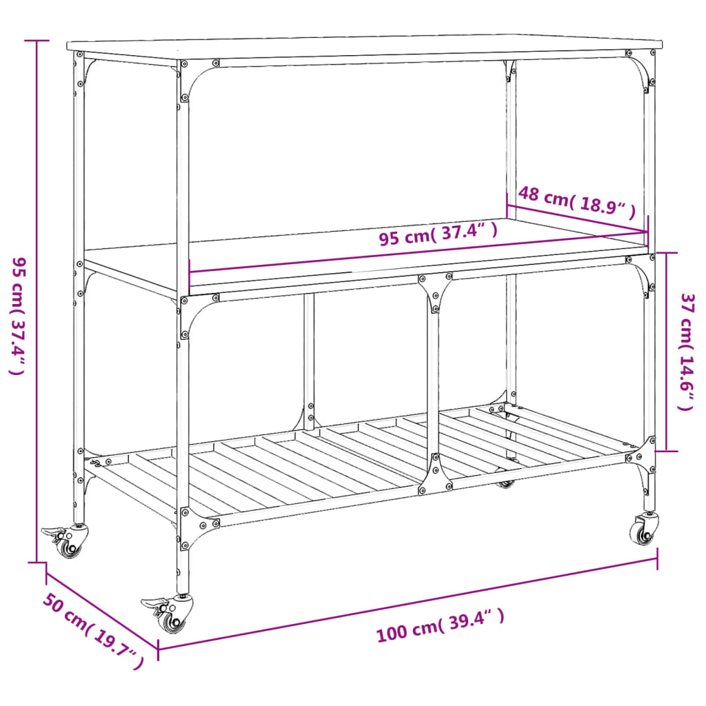 vidaXL Küchenwagen Sonoma-Eiche 100x50x95 cm Holzwerkstoff