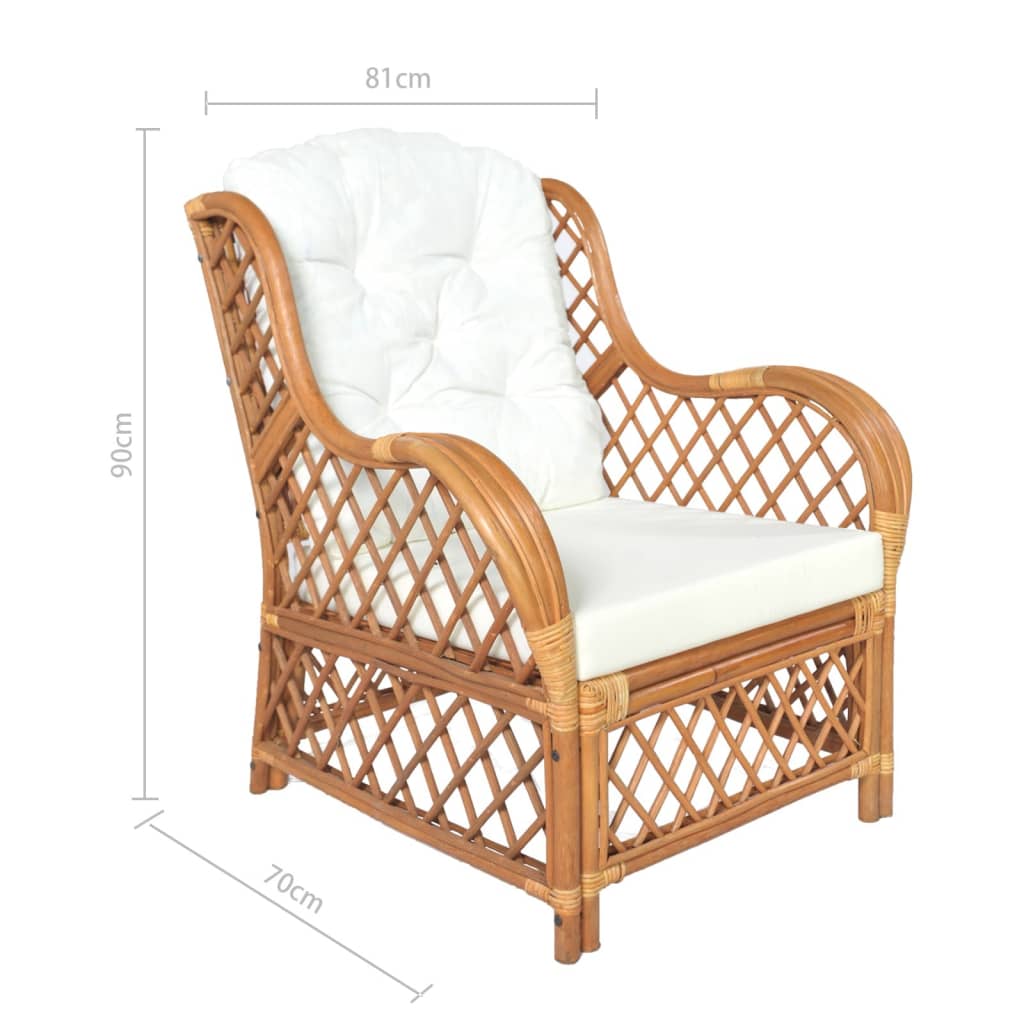 vidaXL Sessel mit Kissen Hellbraun Rattan und Leinen