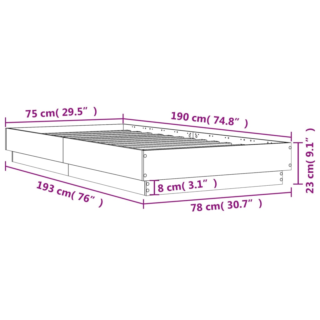 vidaXL Bettgestell ohne Matratze Sonoma-Eiche 75x190 cm Holzwerkstoff