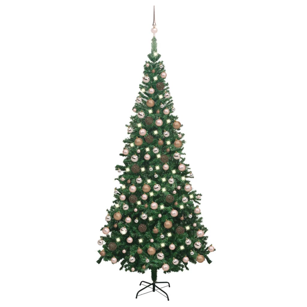 vidaXL Künstlicher Weihnachtsbaum mit Beleuchtung Kugeln L 240 cm Grün