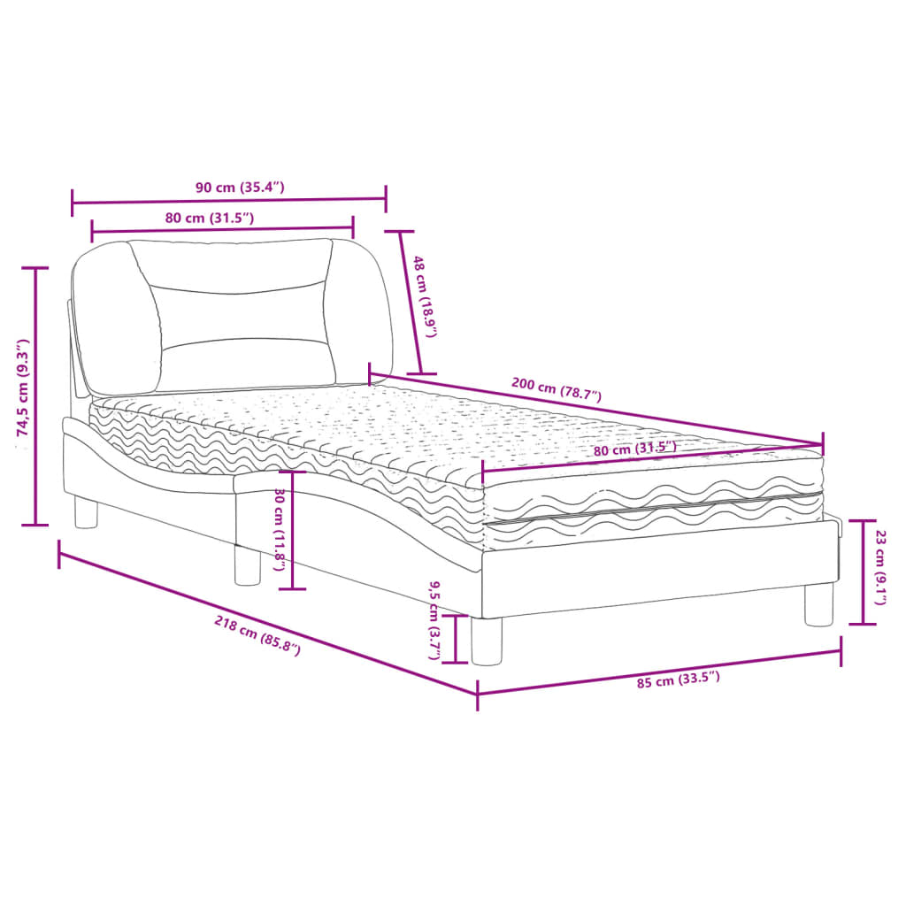 vidaXL Bett mit Matratze Schwarz und Weiß 80x200 cm Kunstleder