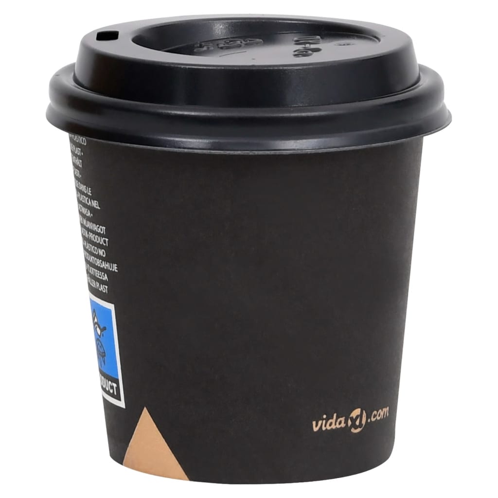 vidaXL Kaffee-Pappbecher mit Deckeln 1000 Stk. 120 ml Schwarz