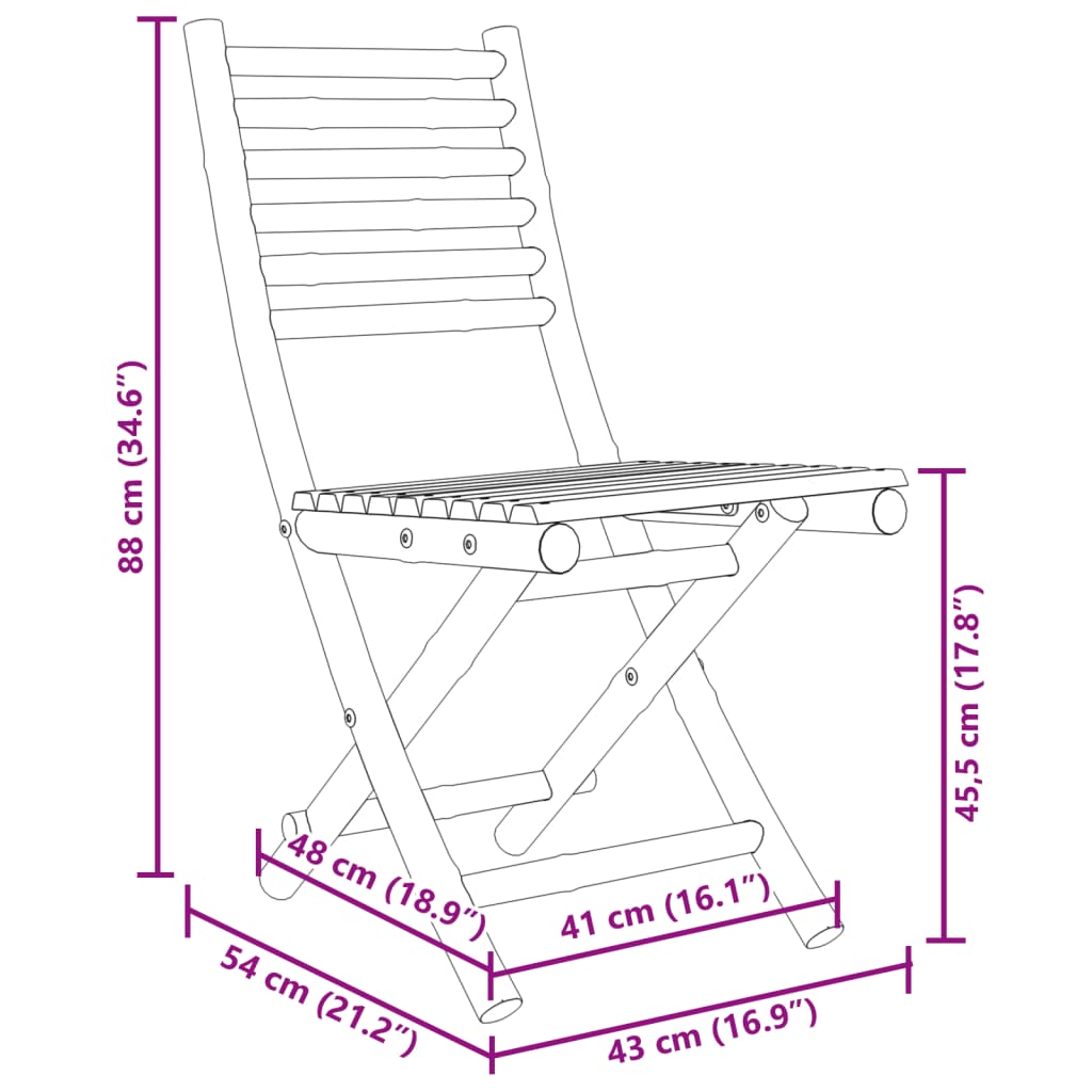 vidaXL Gartenstühle 2 Stk. Klappbar 43x54x88 cm Bambus