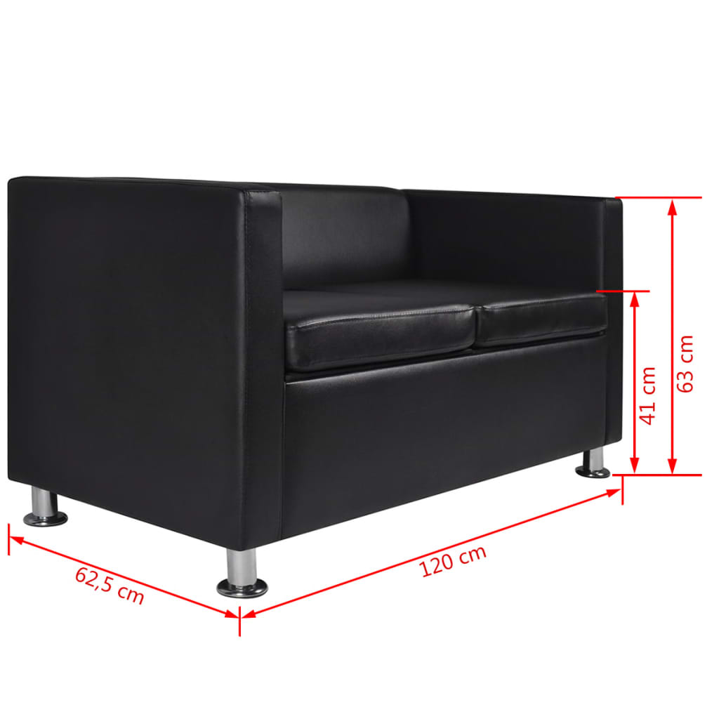 vidaXL Sofa-Set Kunstleder 3-Sitzer + 2-Sitzer + Sessel Schwarz