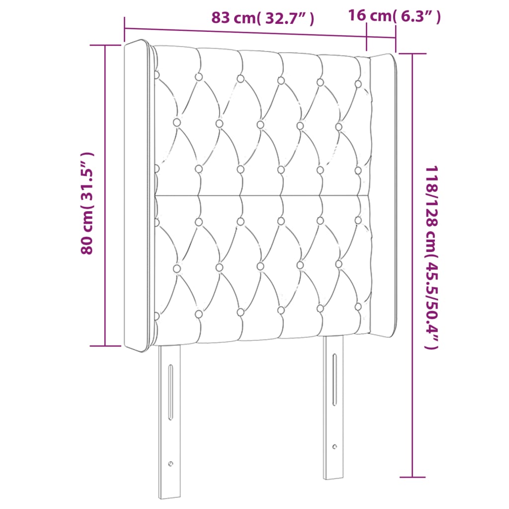 vidaXL LED Kopfteil Dunkelgrau 83x16x118/128 cm Samt