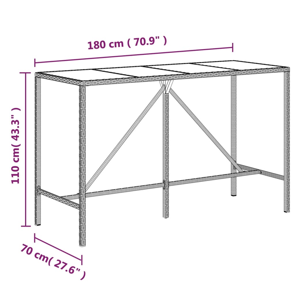 vidaXL 9-tlg. Gartenbar-Set mit Kissen Schwarz Poly Rattan