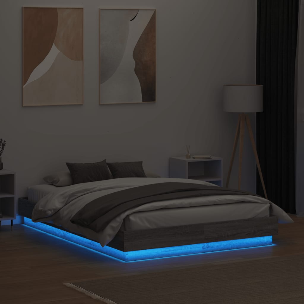 vidaXL Bettgestell mit LED Grau Sonoma-Eiche 120x190 cm