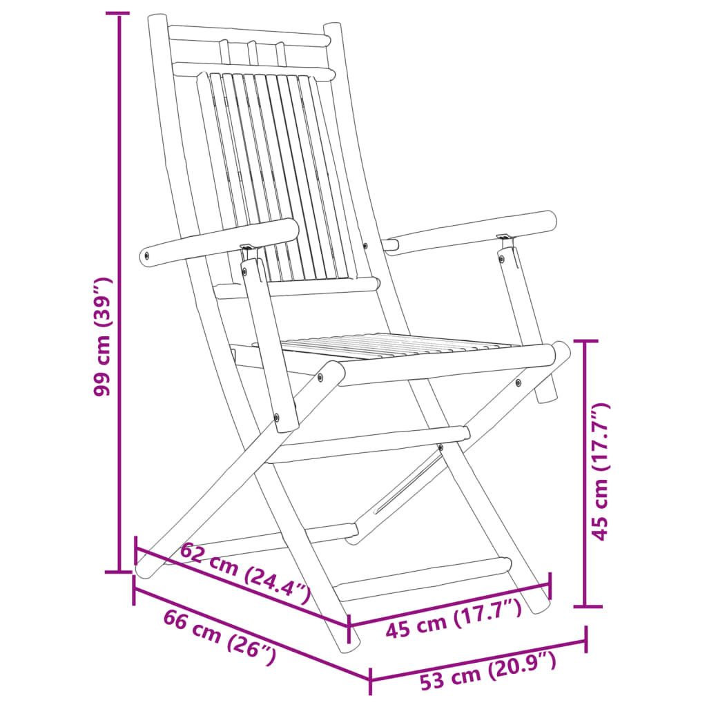 vidaXL Gartenstühle 2 Stk. Klappbar 53x66x99 cm Bambus