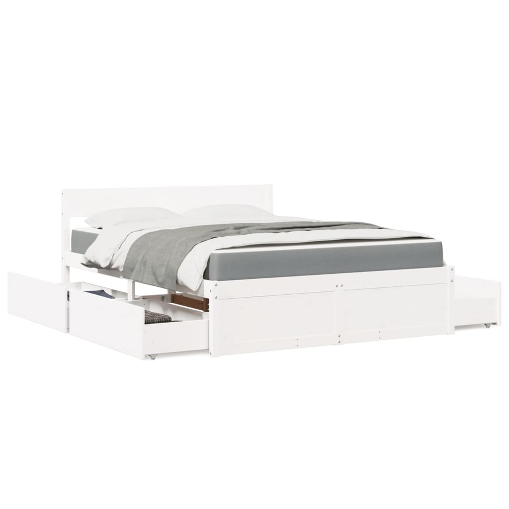 vidaXL Bett mit Schubladen und Matratze Weiß 160x200 cm Massivholz