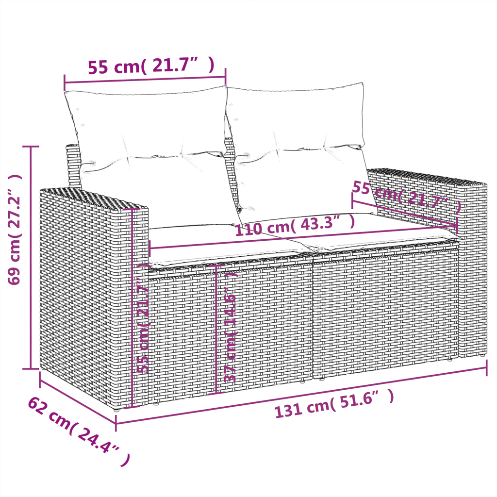 vidaXL 4-tlg. Garten-Sofagarnitur mit Kissen Grau Poly Rattan