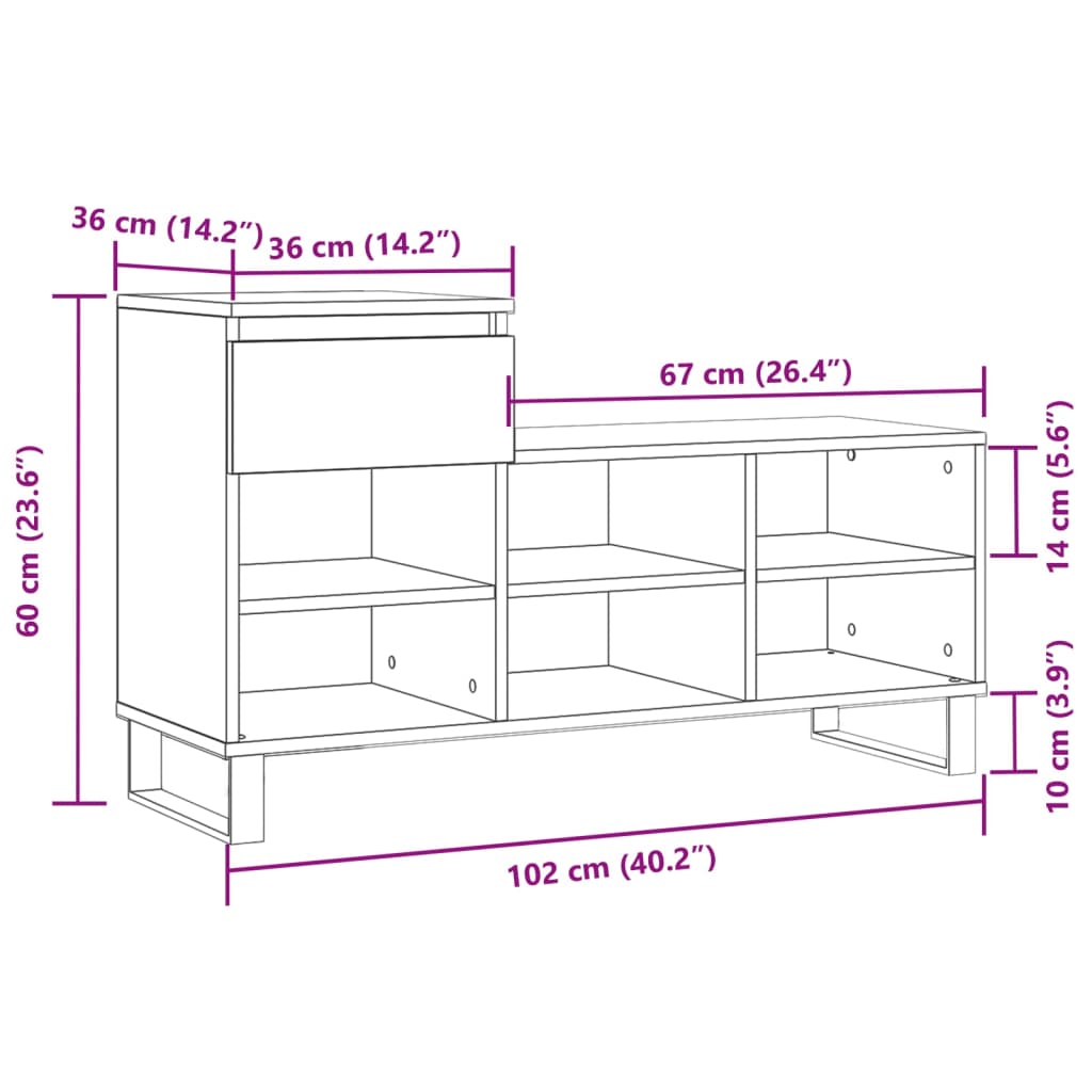 vidaXL Schuhregal Hochglanz-Weiß 102x36x60 cm Holzwerkstoff