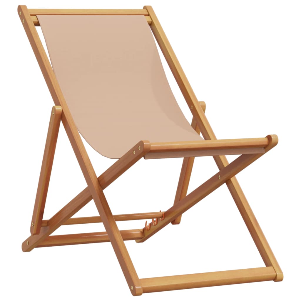 vidaXL Strandstuhl Klappbar Taupe Massivholz Eukalyptus und Stoff