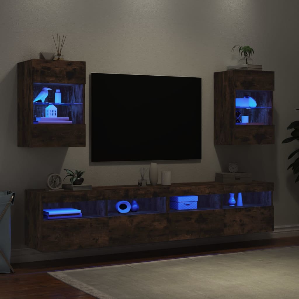 vidaXL TV-Wandschränke mit LED-Leuchten 2 Stk. Räuchereiche