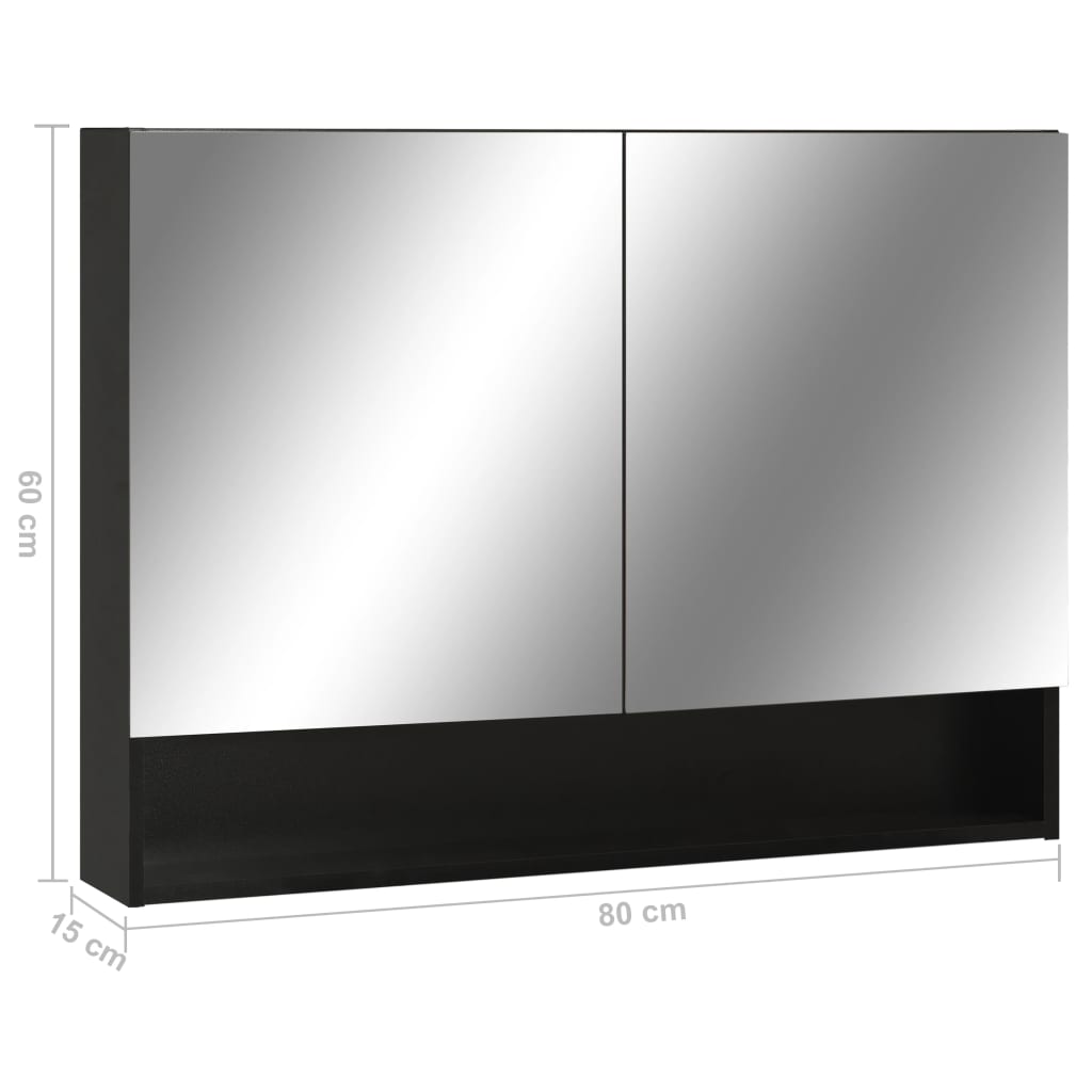 vidaXL LED-Bad-Spiegelschrank Schwarz 80x15x60 cm MDF