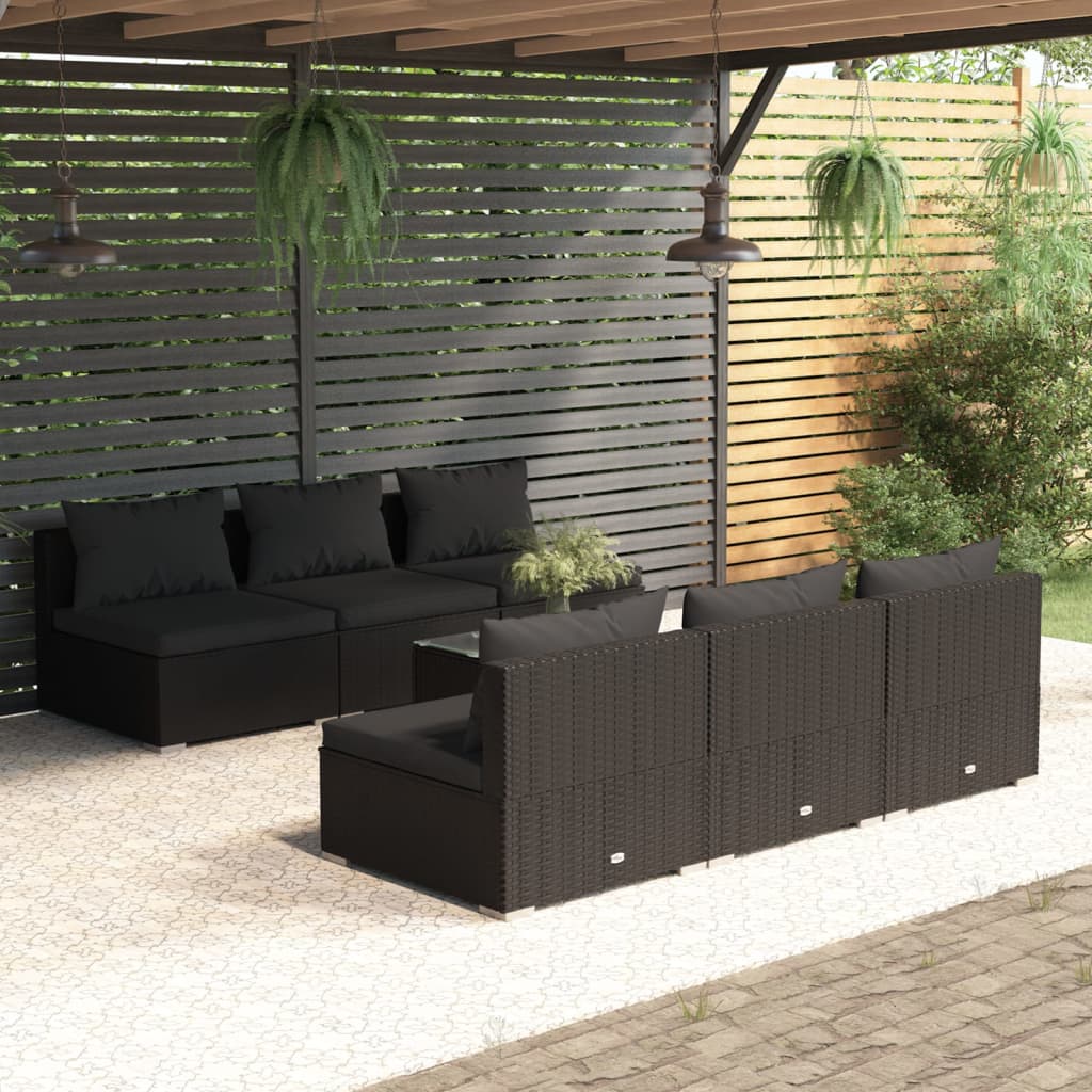 vidaXL 7-tlg. Garten-Lounge-Set mit Auflagen Poly Rattan Schwarz