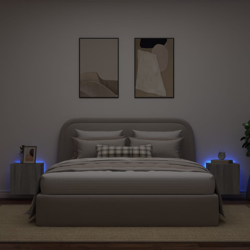 vidaXL TV-Wandschränke mit LED-Leuchten 2Stk. Grau Sonoma 40,5x35x40cm